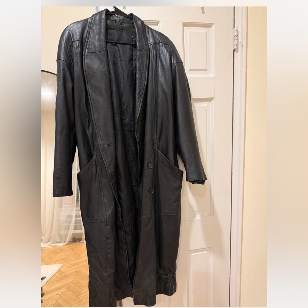 Black Leather Vintage Women's Coat